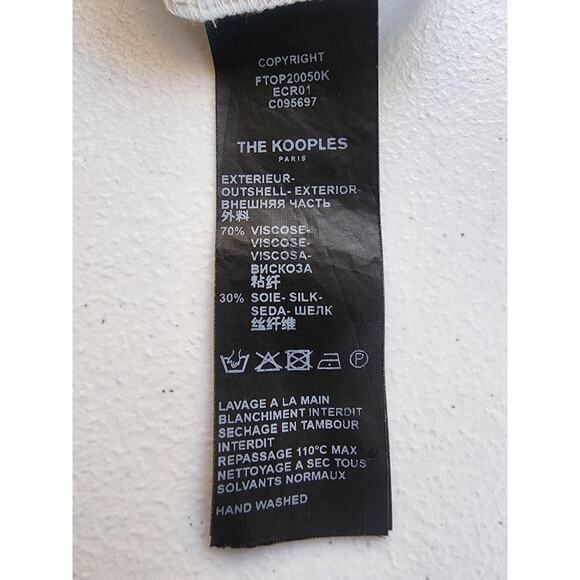 The Kooples Shirt Womens Small White Silk Blend Puff Sleeve Button Jacquard - Picture 9 of 15